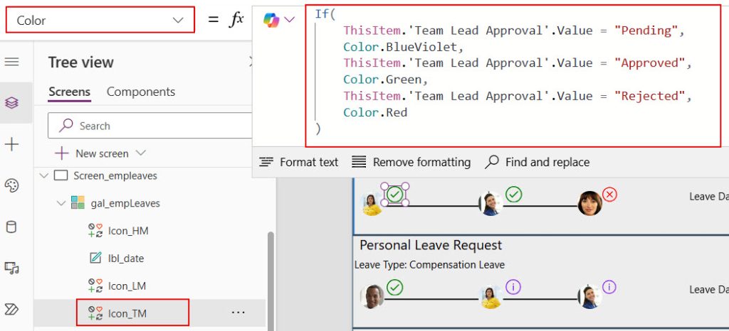 how to show approval status in powerapps