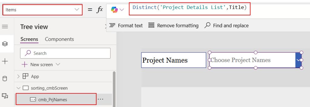 how to sort combo box items in power apps