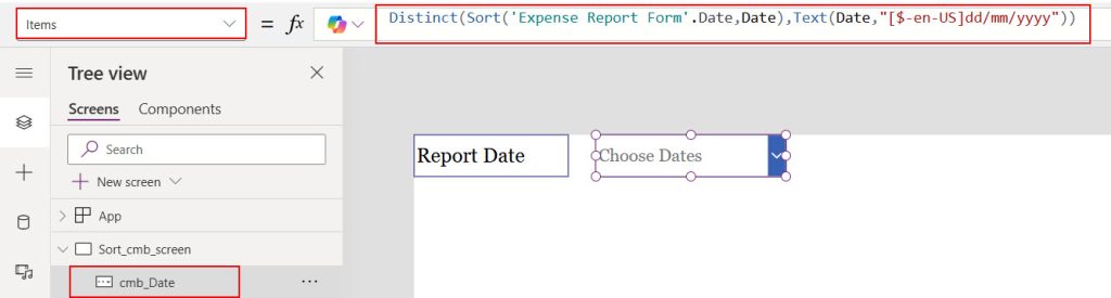 how to sort power apps combo box date values from sharepoint list