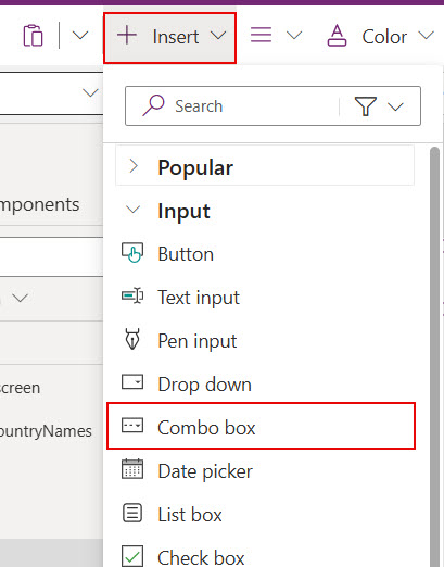 how to sort power apps combo box items