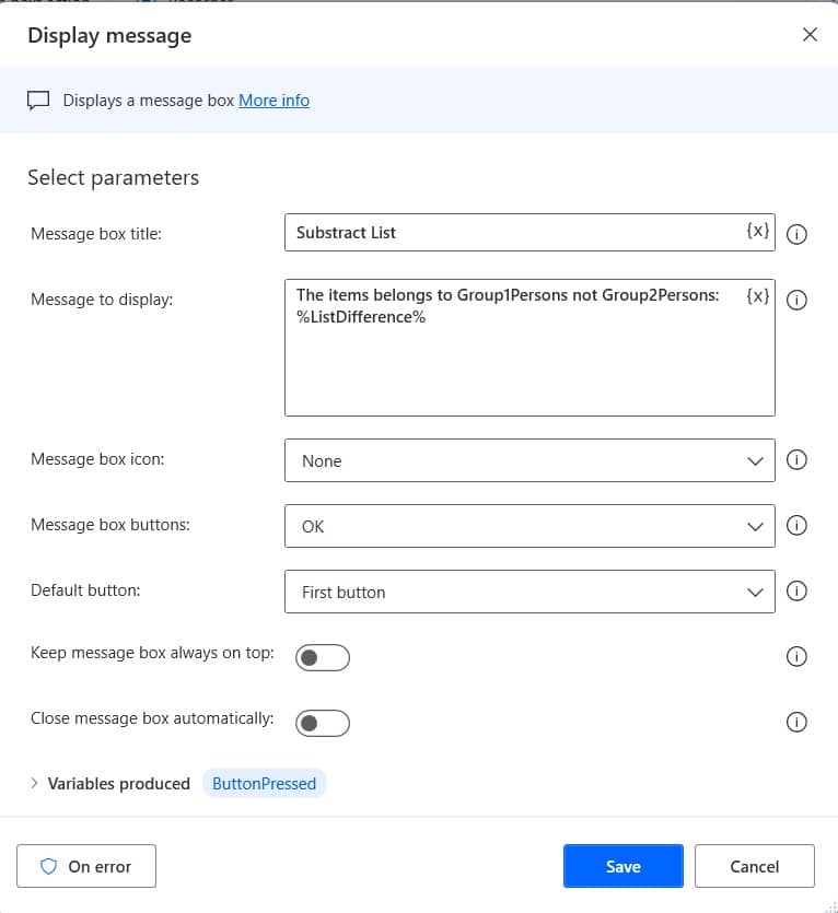 How to substract list items in Power automate desktop