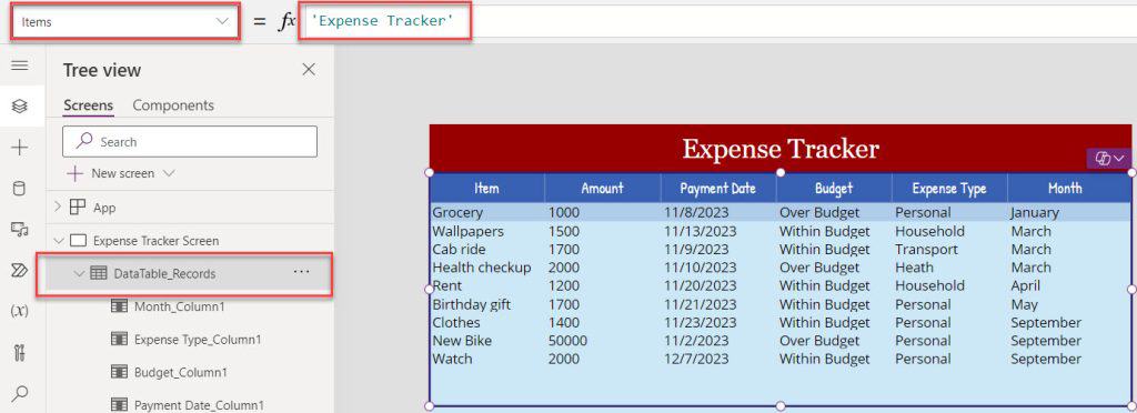 How to sum data table column in Power Apps