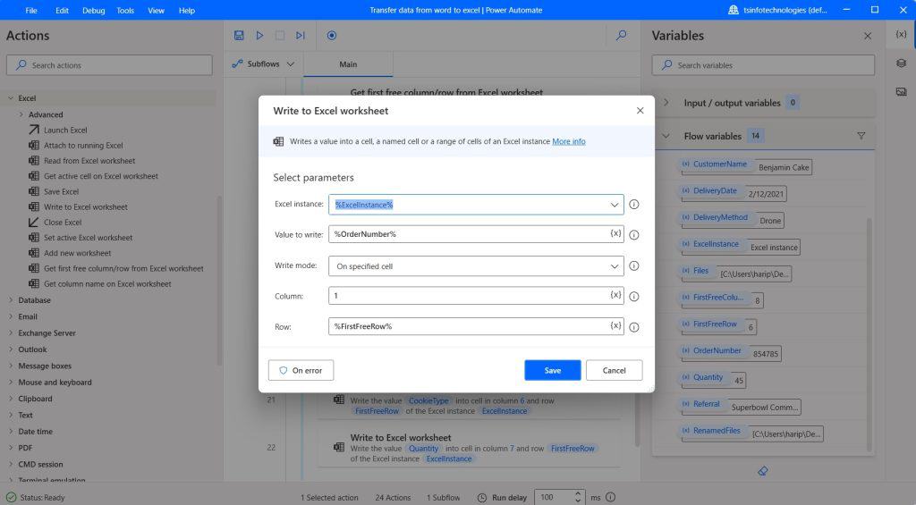 How to transfer data from Word doc to Excel file using Power Automate Desktop