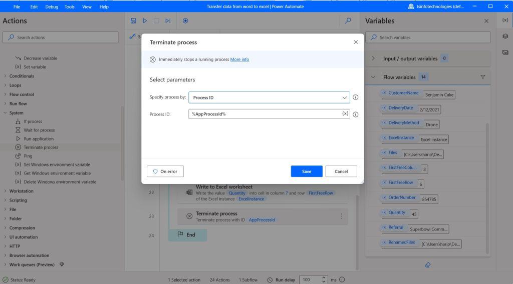 How to transfer data from Word doc to Excel using Power Automate Desktop