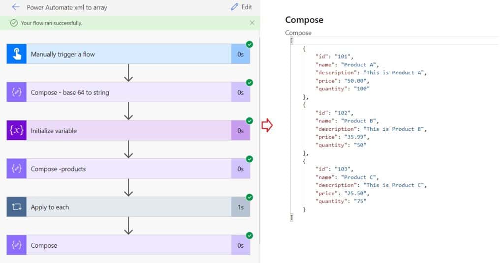 How to xml file to Array using Power automate