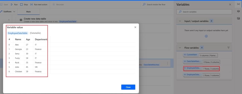 Insert a row to the data table in Microsoft Power Automate desktop