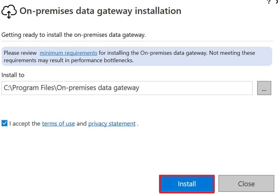 Install on premises data gateway app