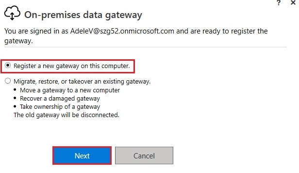 Install on premises data gateway application to local system