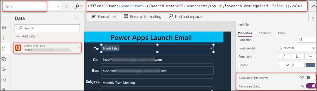 Launch Email in Power Apps