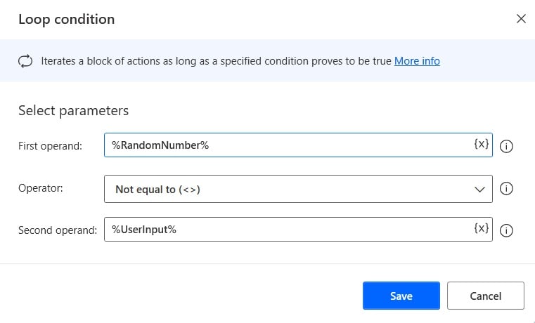 Loops condition in Power Automate Desktop