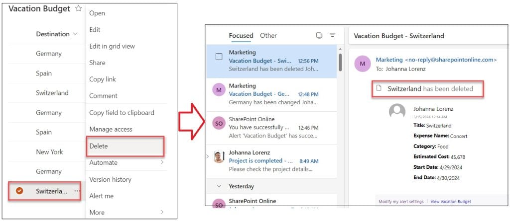 manage alerts in sharepoint