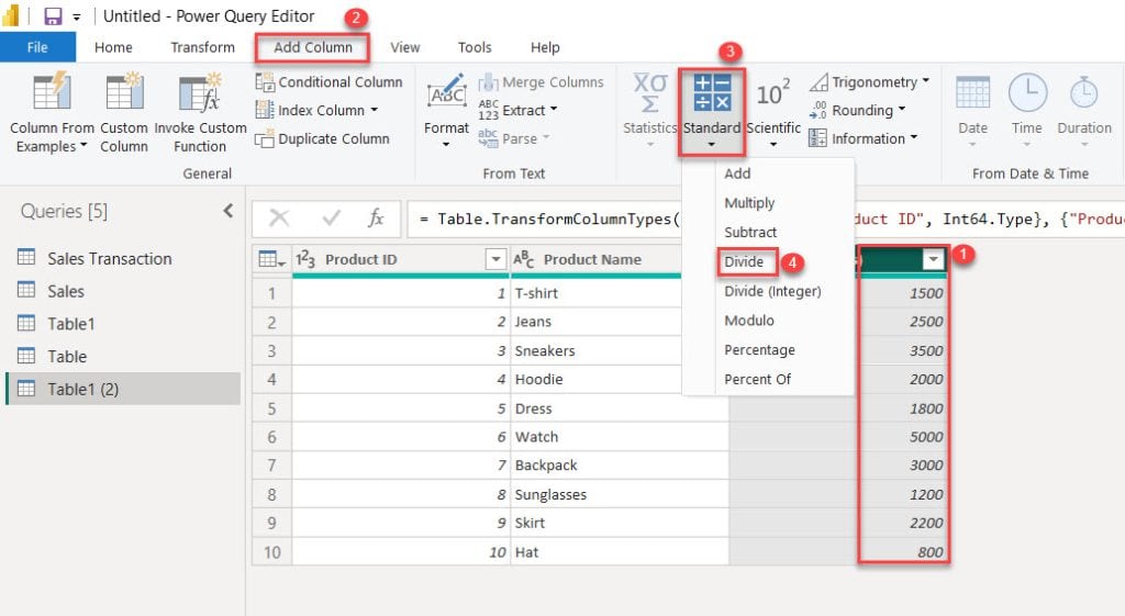 measure divide column by number in power bi