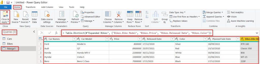 Merge Two Tables without Duplicates in the Power BI