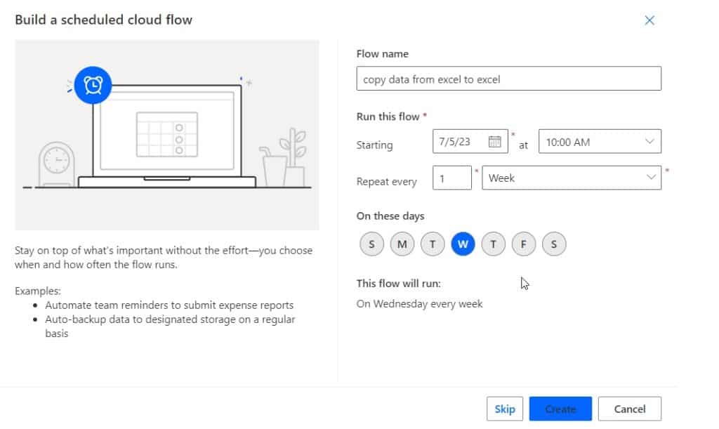 Microsoft flow copy data from excel to excel file