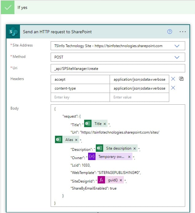 Microsoft flow create SharePoint Online Communication sites from excel sheet