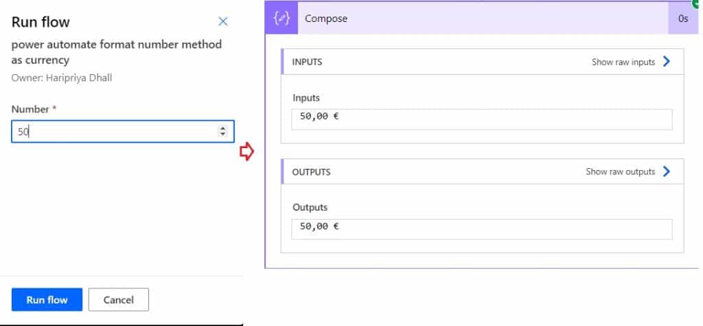 Microsoft flow format number as currency