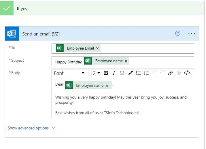 Microsoft flow send email from excel