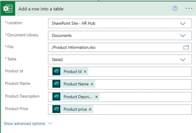 Microsoft Power automate add row to excel from form