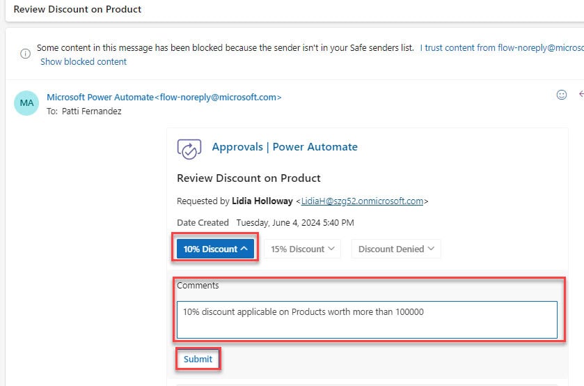 Microsoft Power Automate condition approval outcome