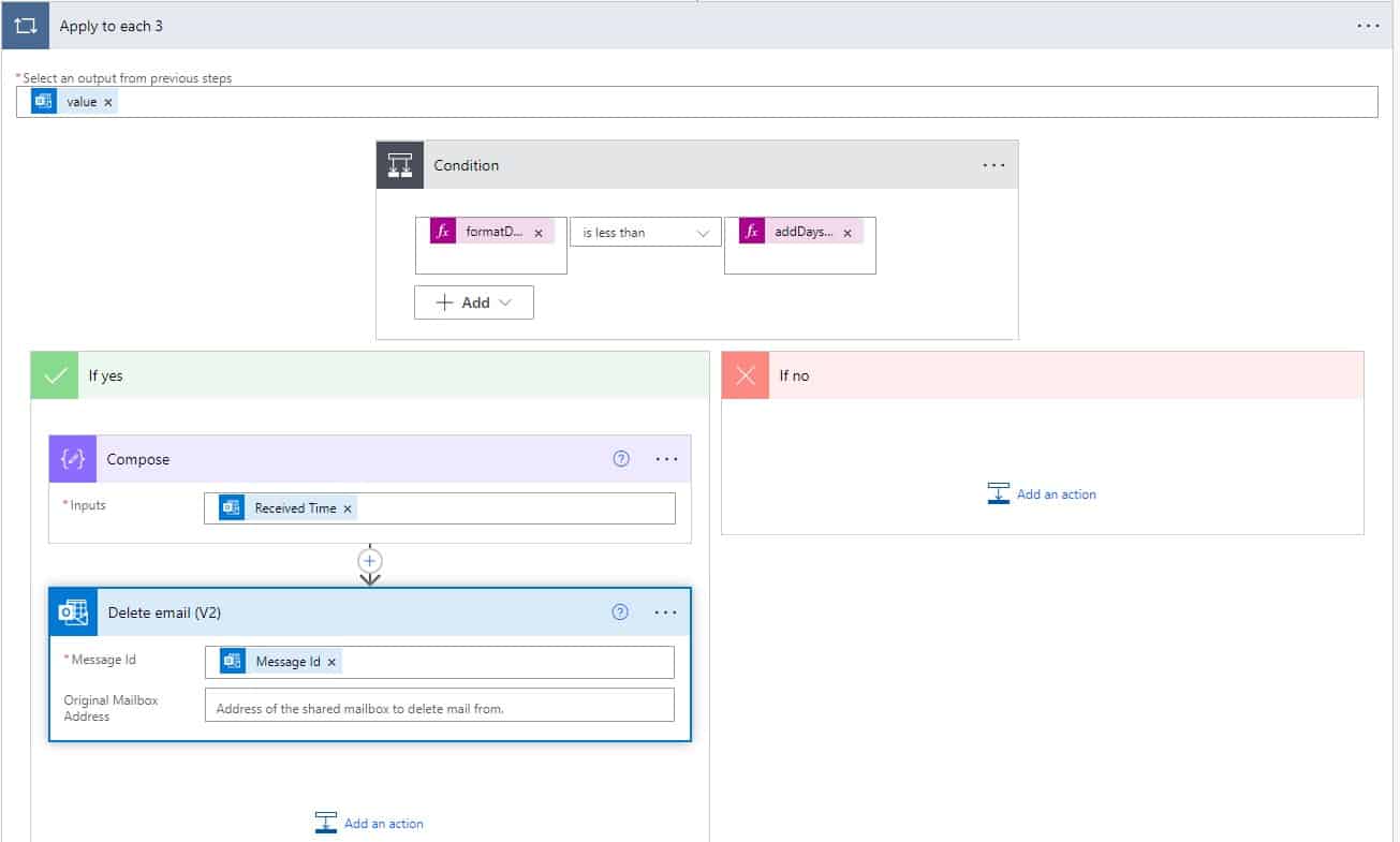 Power Automate delete emails older than