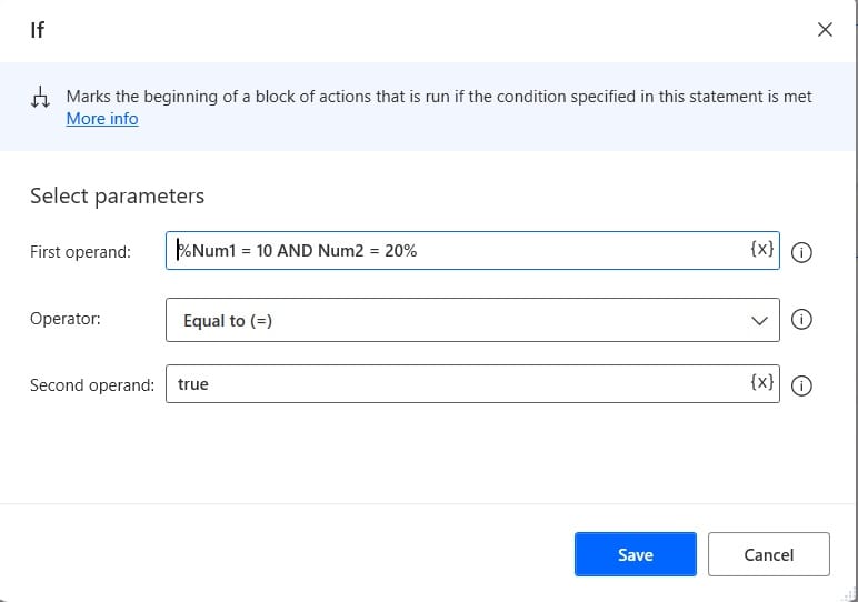 Microsoft Power Automate Desktop mathematical operation AND