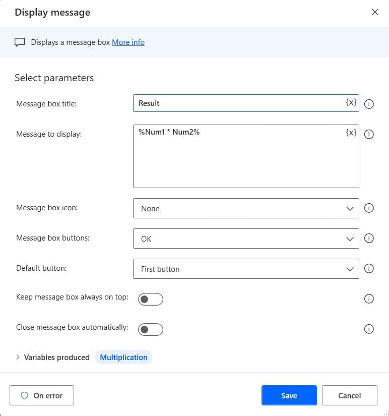 Microsoft Power Automate Desktop mathematical operation multiplication