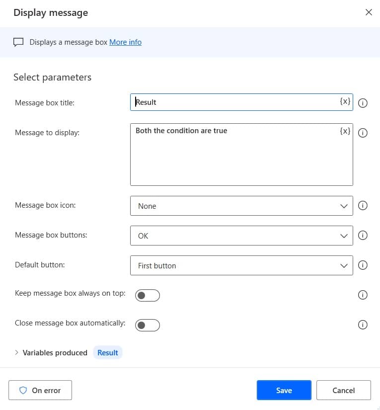 Microsoft Power Automate Desktop mathematical operation OR operator