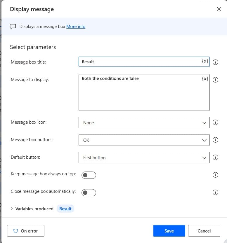 Microsoft Power Automate Desktop mathematical operation OR 