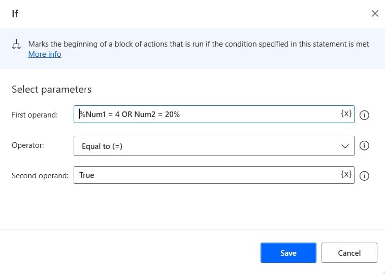 Microsoft Power Automate Desktop mathematical operation using OR operator