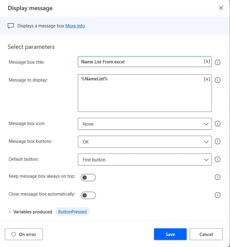 Microsoft Power Automate Desktop retrieve data table column into list from excel 