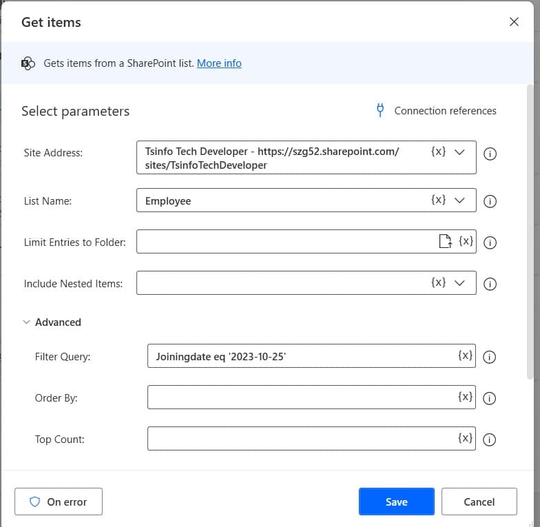 Microsoft Power Automate Desktop SharePoint list Get items Filter query