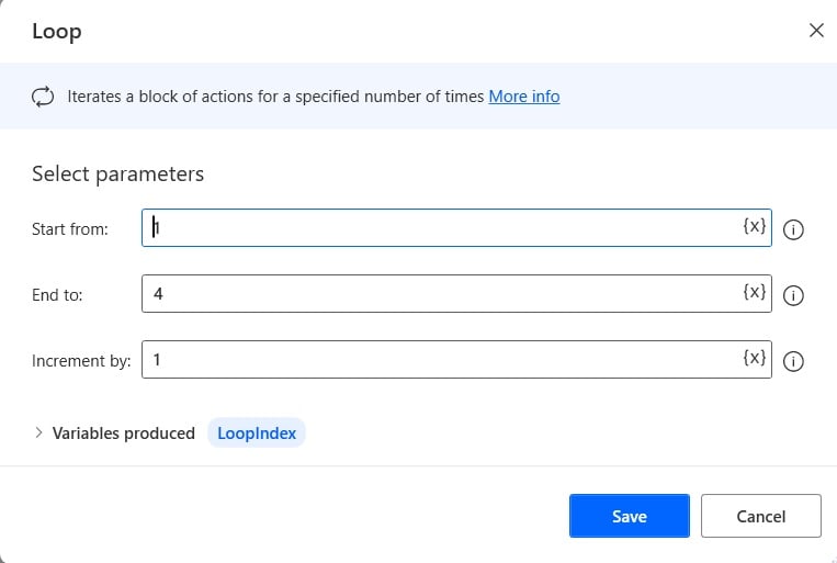 Microsoft Power Automate Desktop simple loops action