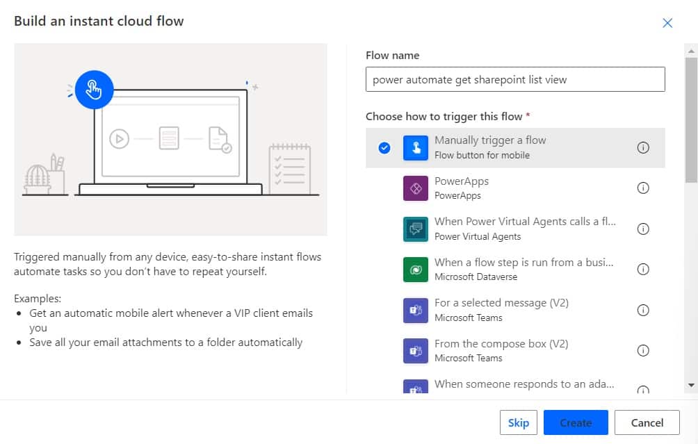 power automate get list views