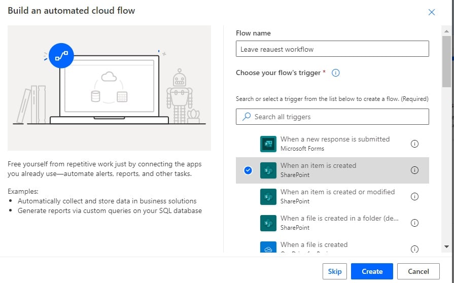 Microsoft power automate leave request workflow