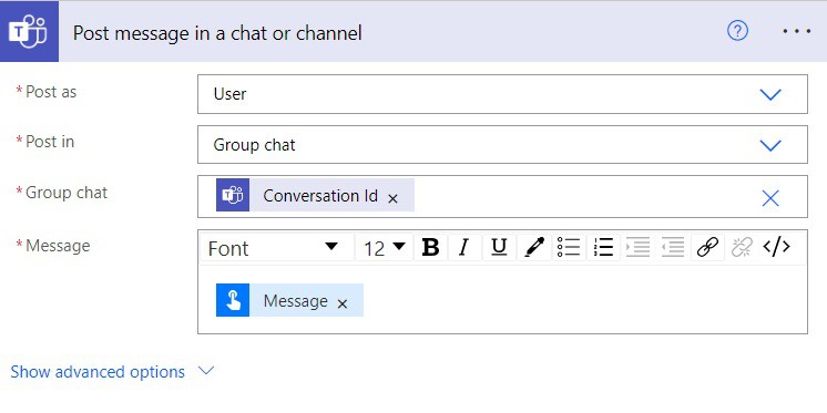 Microsoft power automate post message in a chat or channel