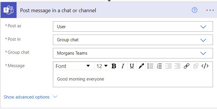 Microsoft Power automate schedule teams message