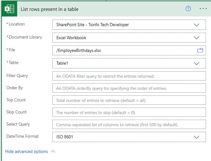 Microsoft power automate send email to outlook from excel