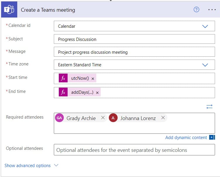 Microsoft power automate teams meeting