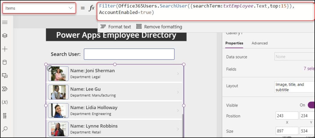 microsoft teams employee directory in Power Apps