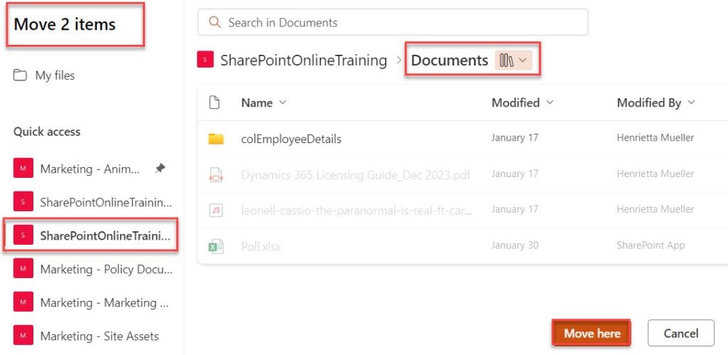 move a folder in sharepoint