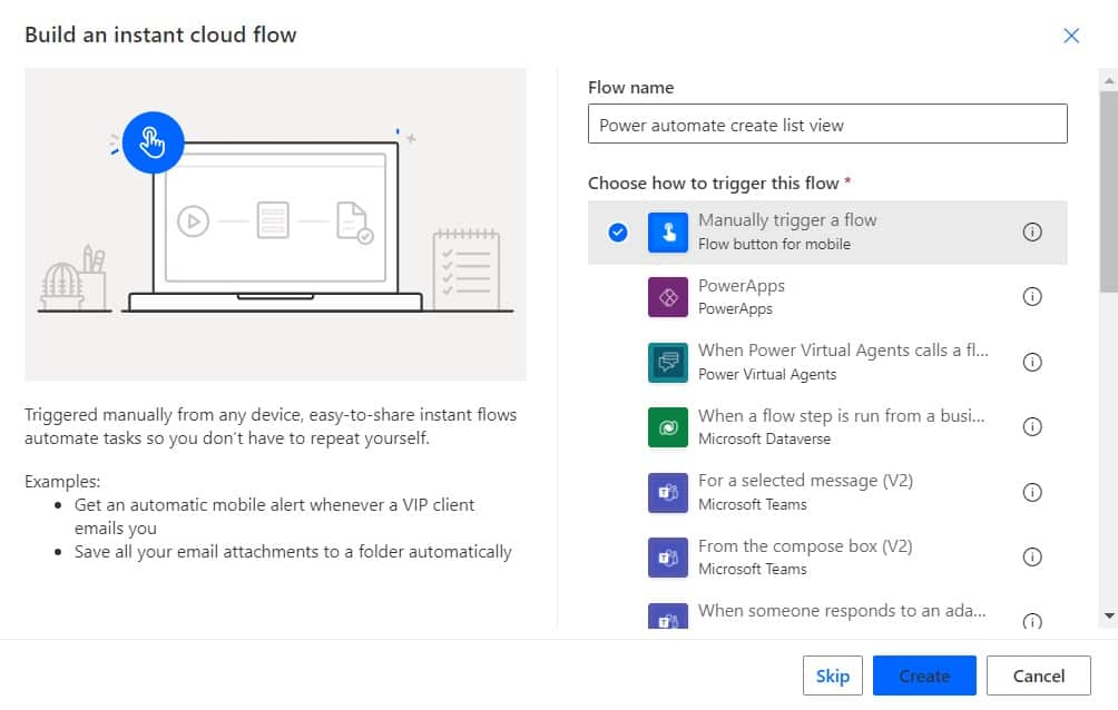 MS Power automate create list view MS Power automate create list view