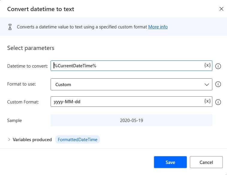 MS Power Automate Desktop format date