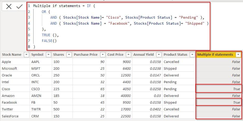 Multiple if statements in the Power Bi custom column