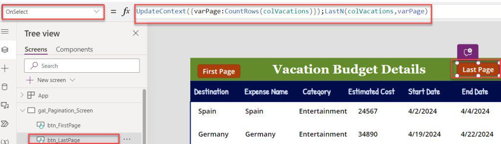 Pagination in PowerApps app