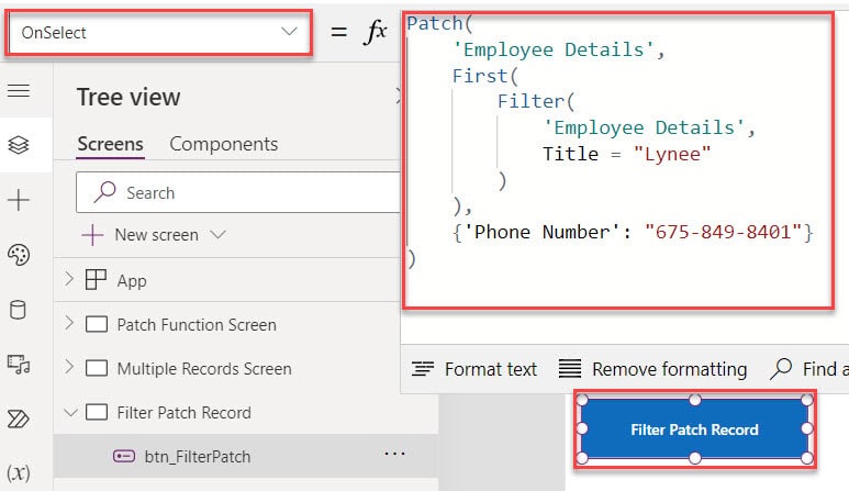 Patch Filter Power Apps