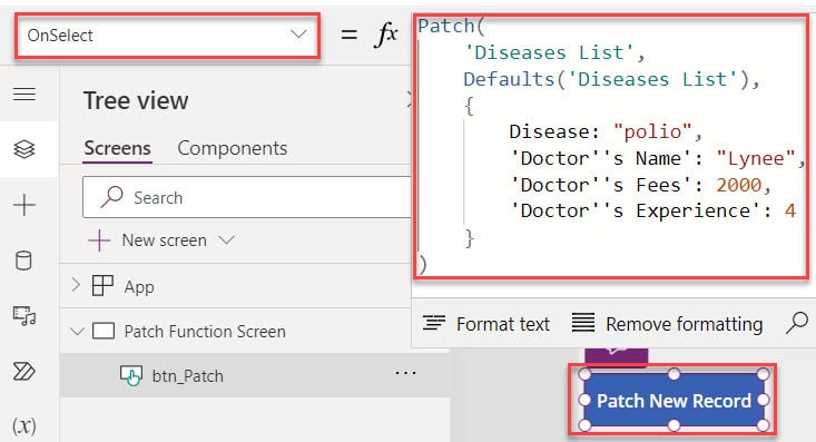 patch function in powerapps example