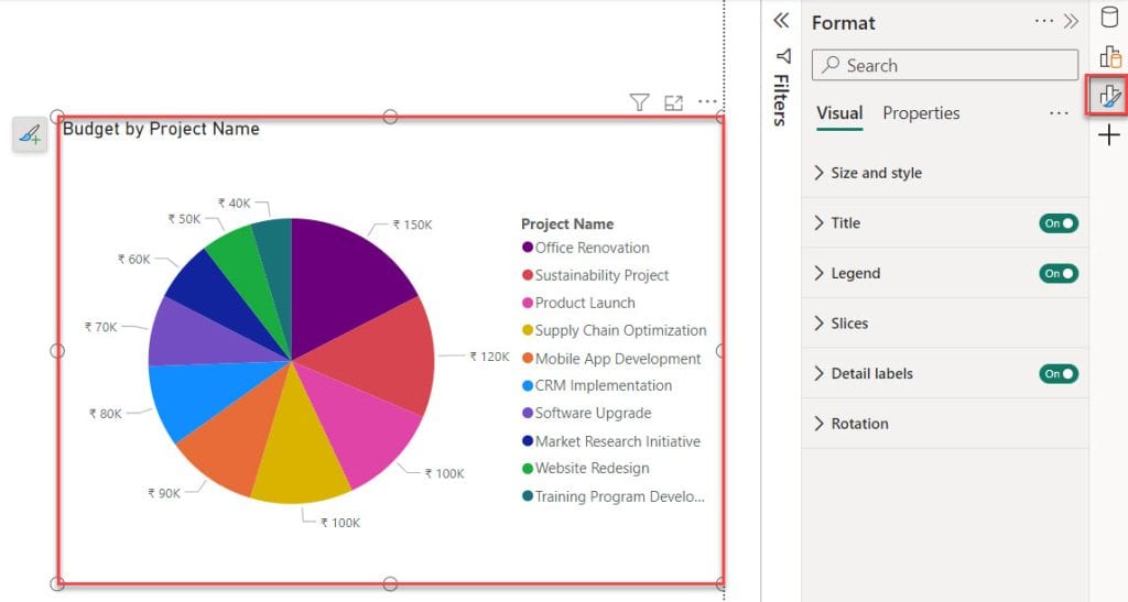 pie chart percentage of total power bi 