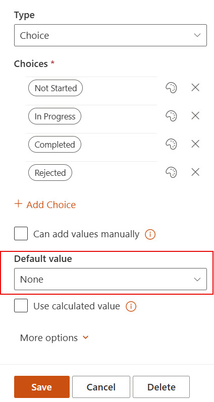 pnp powershell cmd to set choice field default value