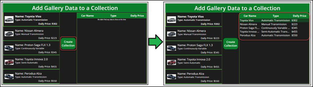 Power Apps Add Gallery Data to Collection