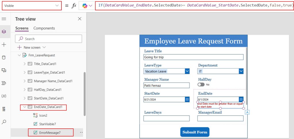 power apps calculate working days between start and end days